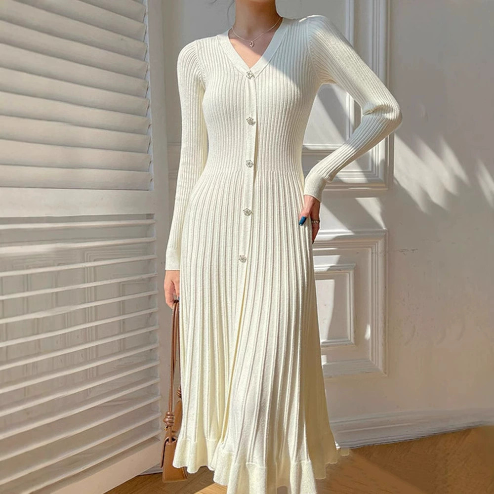 ZARA New Fashion Knitted Dress for Women Over Knee Long Slimming Sweater Dress